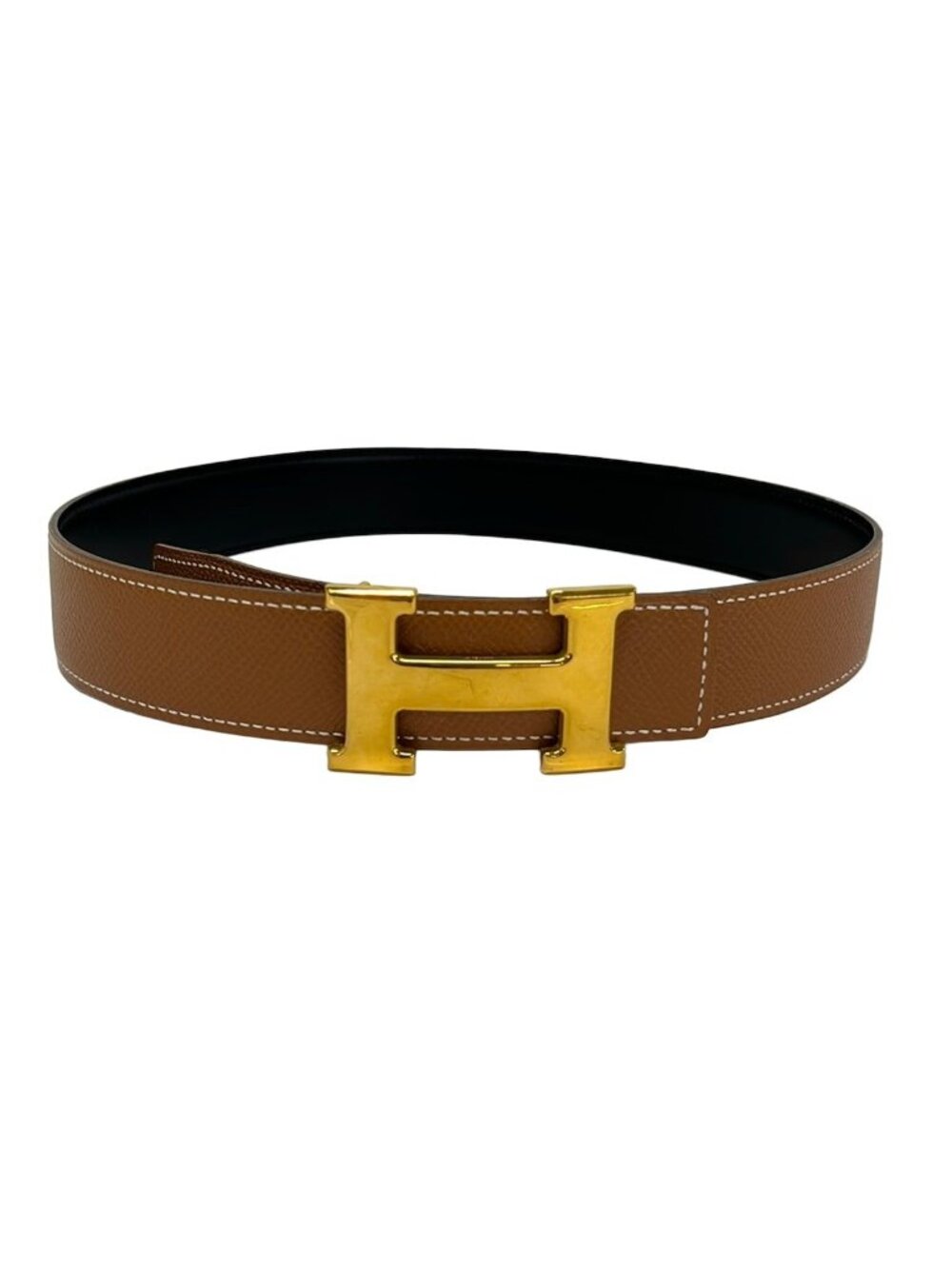 Hermes Belt 65 H Brown Black Gold Leather